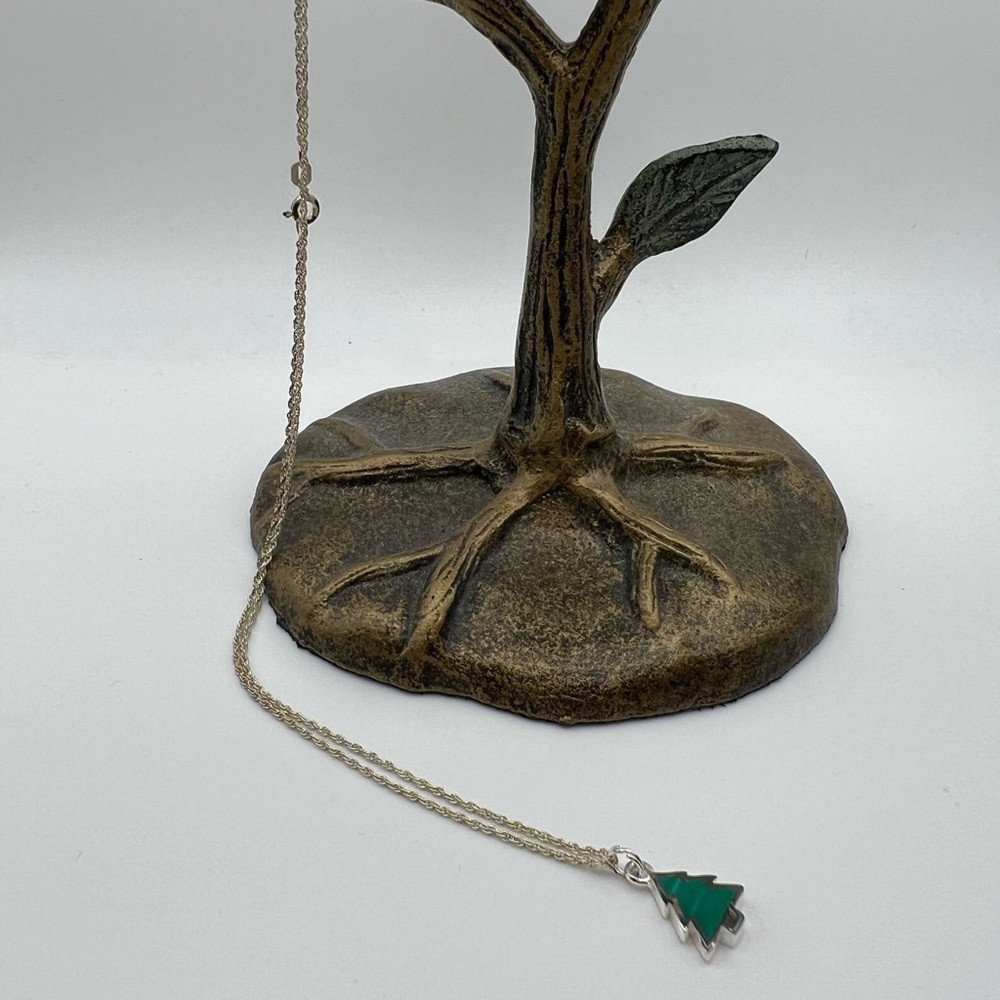 Vintage 16” Sterling Silver Necklace with Christmas Tree Pendant - 2.55g
